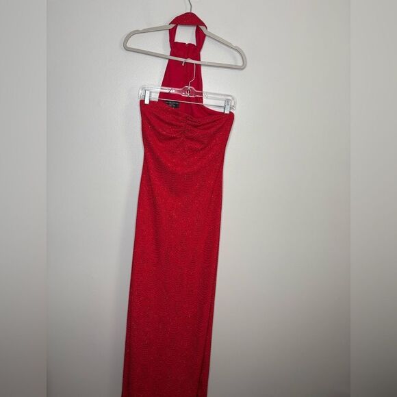 Gunne Sax X Jessica McClintock Red Sparkle Floating neck Dress Vintage - Picture 6 of 9